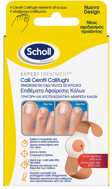 Cerotto callifugo trattamento rimozione/protezione calli 4 cerotti idrorepellenti + 4 dischetti callifughi — confronto prezzi