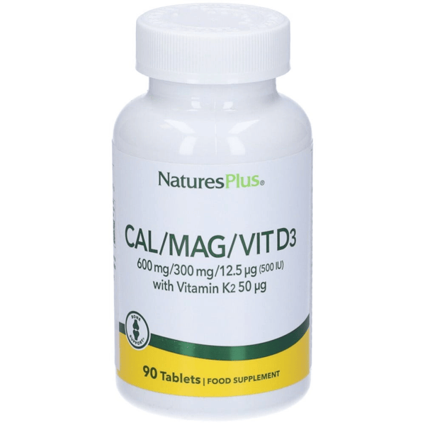 Natures Plus Calcio Magnesio VitD3+K2 Integratore Salute delle Ossa 90 Tavolette