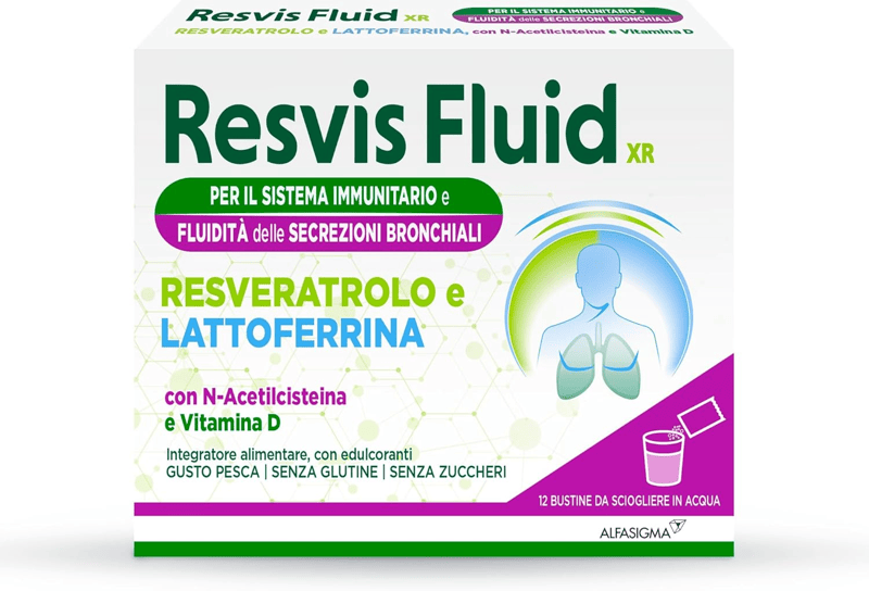 Resvis Fluid XR Integratore di Resveratrolo e Lattoferrina con Funzione Fluidificante, per il Sistema Immunitario 12 Bustine