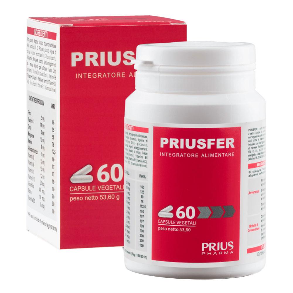 Prius Pharma Priusfer - Integratore di ferro per la carenza di minerali, 30 capsule