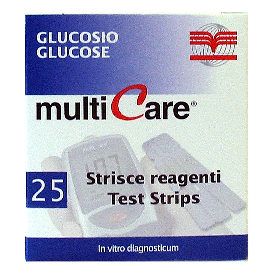 Strisce misurazione glicemia multicare in glucosio elettrodo 25 pezzi