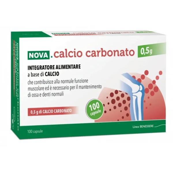 Nova Argentia Calcio Carbonato 0,5g Integratore Alimentare, 100 Capsule