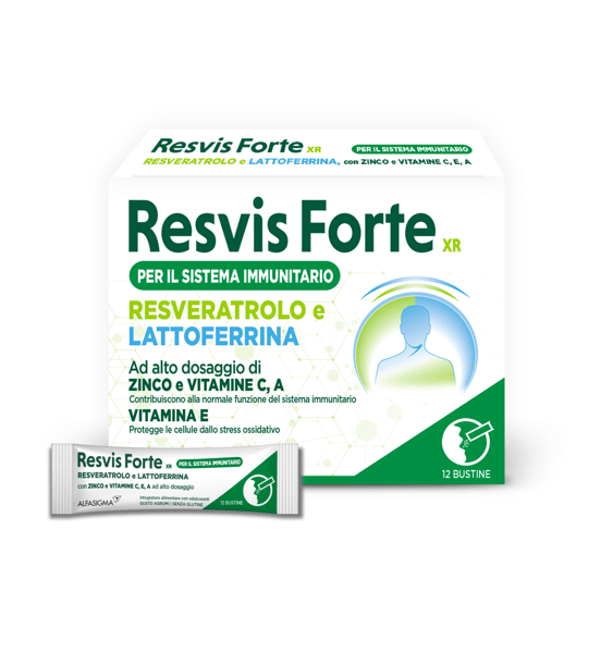 Resvis Forte XR Integratore di Resveratrolo e Lattoferrina per le Difese Immunitarie 12 Bustine