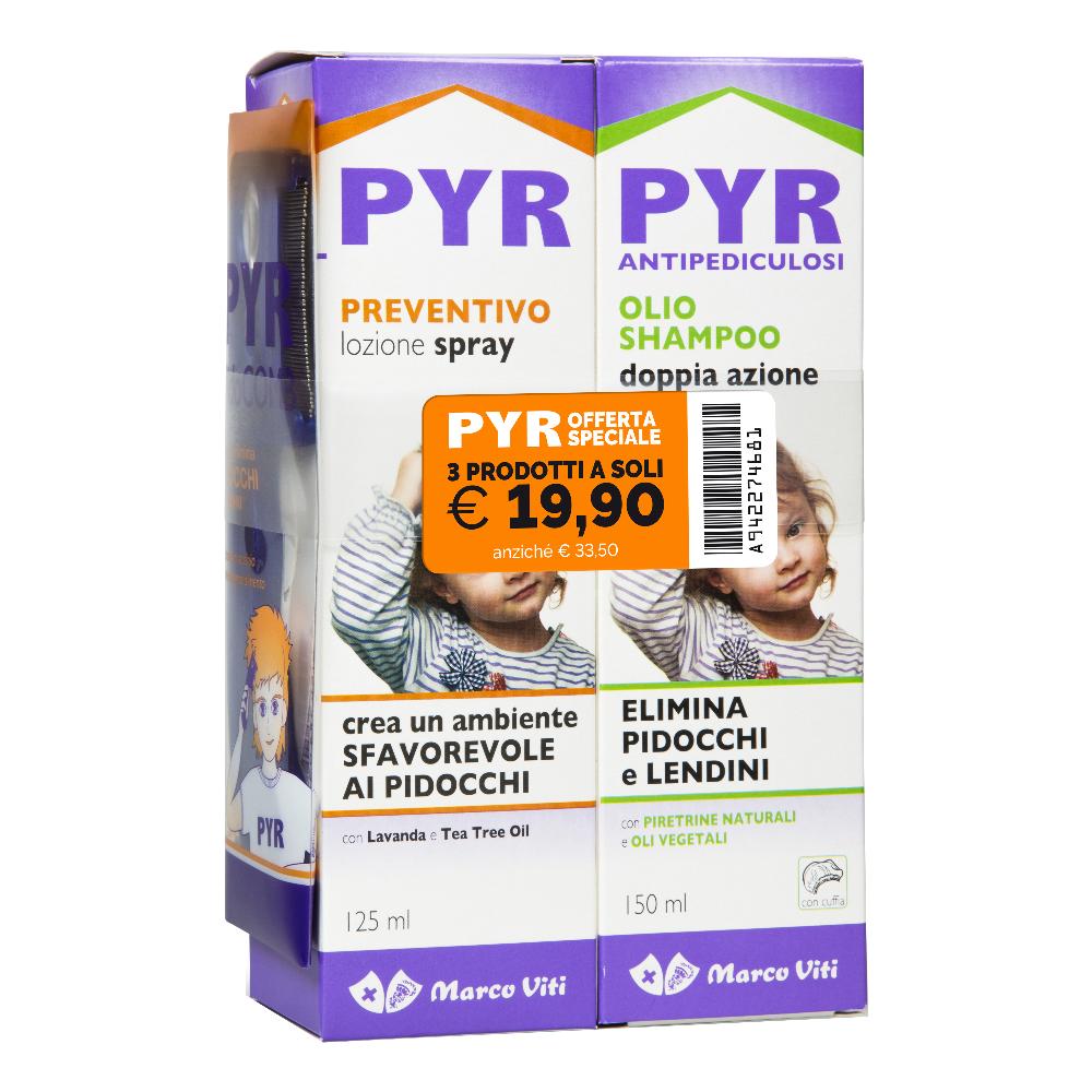 Pyr Antipediculosi Olio Shampoo 150ml + Pyr Preventivo Lozione Spray 125ml + Pettine