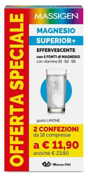 Massigen Magnesio Superior+ Effervescente Integratore 18 +18 Compresse PROMO
