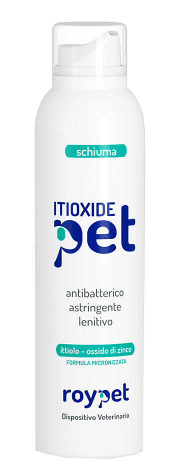 Roydermal Itioxide Pet - Schiuma dermatologica Roydermal per la cura di dermatiti e micosi, 150 ml