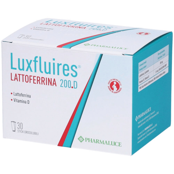 Luxfluires Lattorferrina 200.D Integratore di Lattoferrina e Vitamina D3 Sistema Immunitario 30 Stick