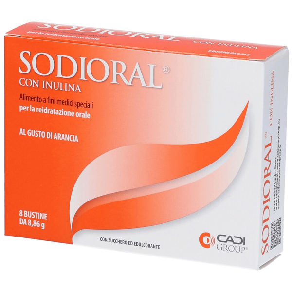 Sodioral Inulina 8 Bustine Alimento a fini Medici Speciali per la Reidratazione Orale Gusto Arancia