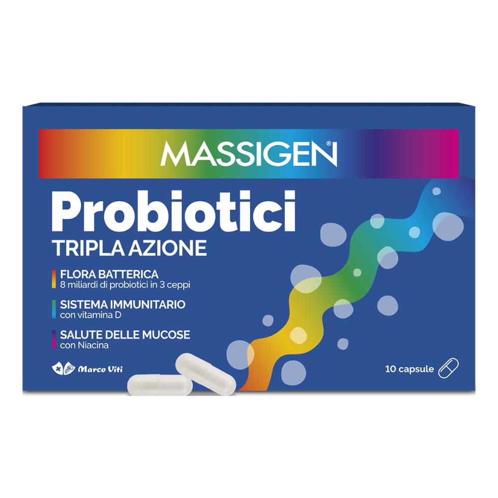 Massigen - Probiotici Tripla Azione Integratore Confezione 10 Capsule