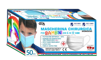 Mascherina chirurgica gda per bambini 6/12 anni tipo ii tntmonouso 5 buste da 10 pezzi