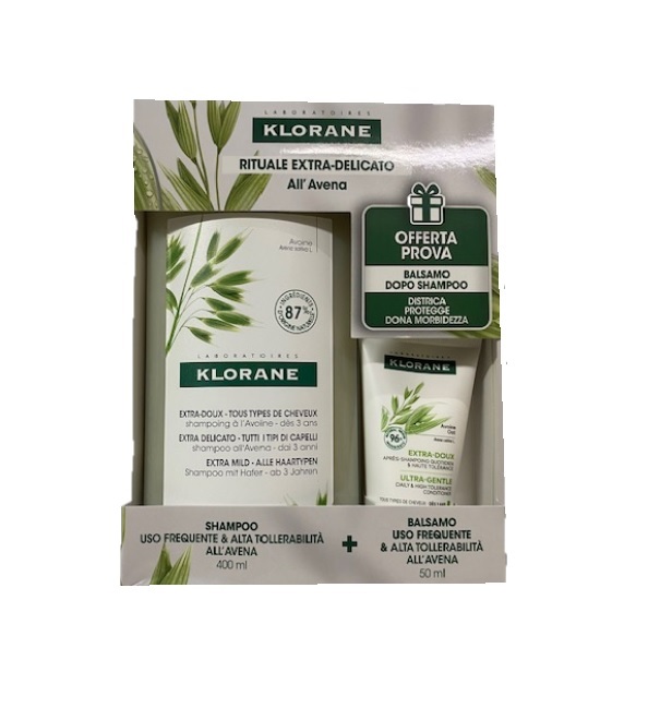 Klorane Rituale Extra-delicato All'avena Per Uso Frequente Kit Con Shampoo 400ml + Balsamo 50ml