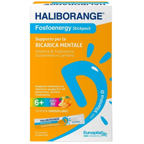 Haliborange Fosfoenergy 10 Stick Gusto Ace Integratore per il Supporto Della Ricarica Mentale e Memoria