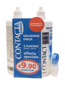 Contacta Soluzione Unica per Lenti a Contatto Morbide, 2 x 360 ml con Portalenti Omaggio