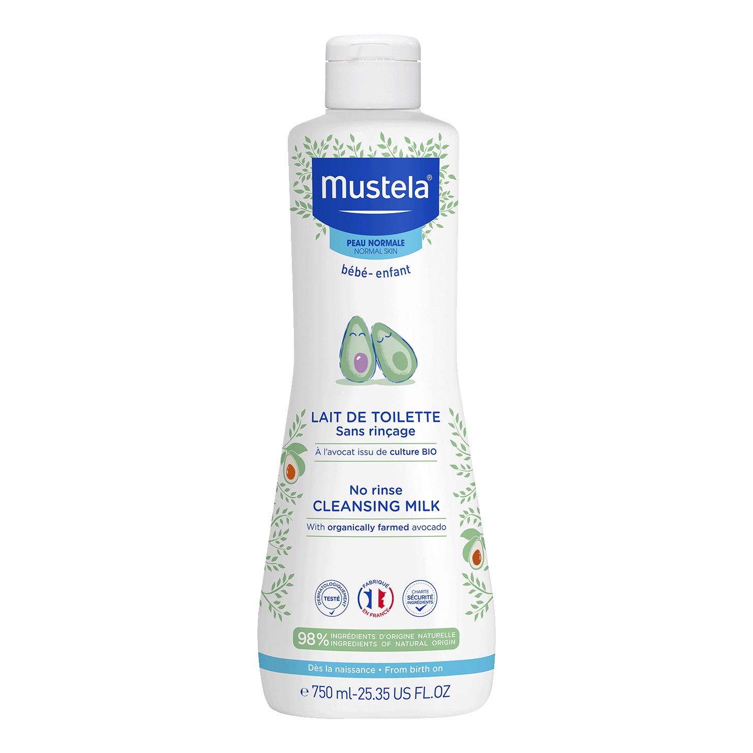 Mustela Latte di Toilette Detergente Senza Risciacquo Pelle Normale Bambini, 750 ml