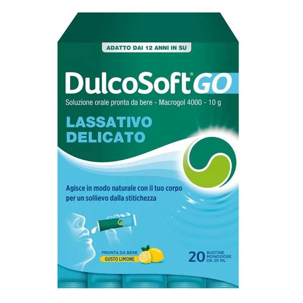 Dulcosoft Go Lassativo Delicato Macrogol 4000 20 Stick, Soluzione Orale per Stitichezza e Intestino Pigro
