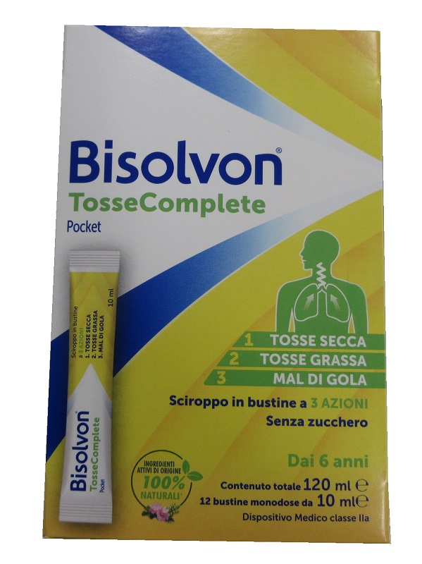 Bisolvon Tosse Complete Pocket Dispositivo Medico Tripla Azione 12 Bustine Da 10 Ml