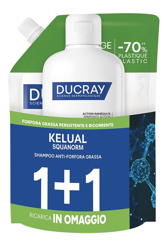 KELUAL SQUANORM Shampoo Anti-Forfora Grassa e Persistente 400ML + Ricarica 400ml