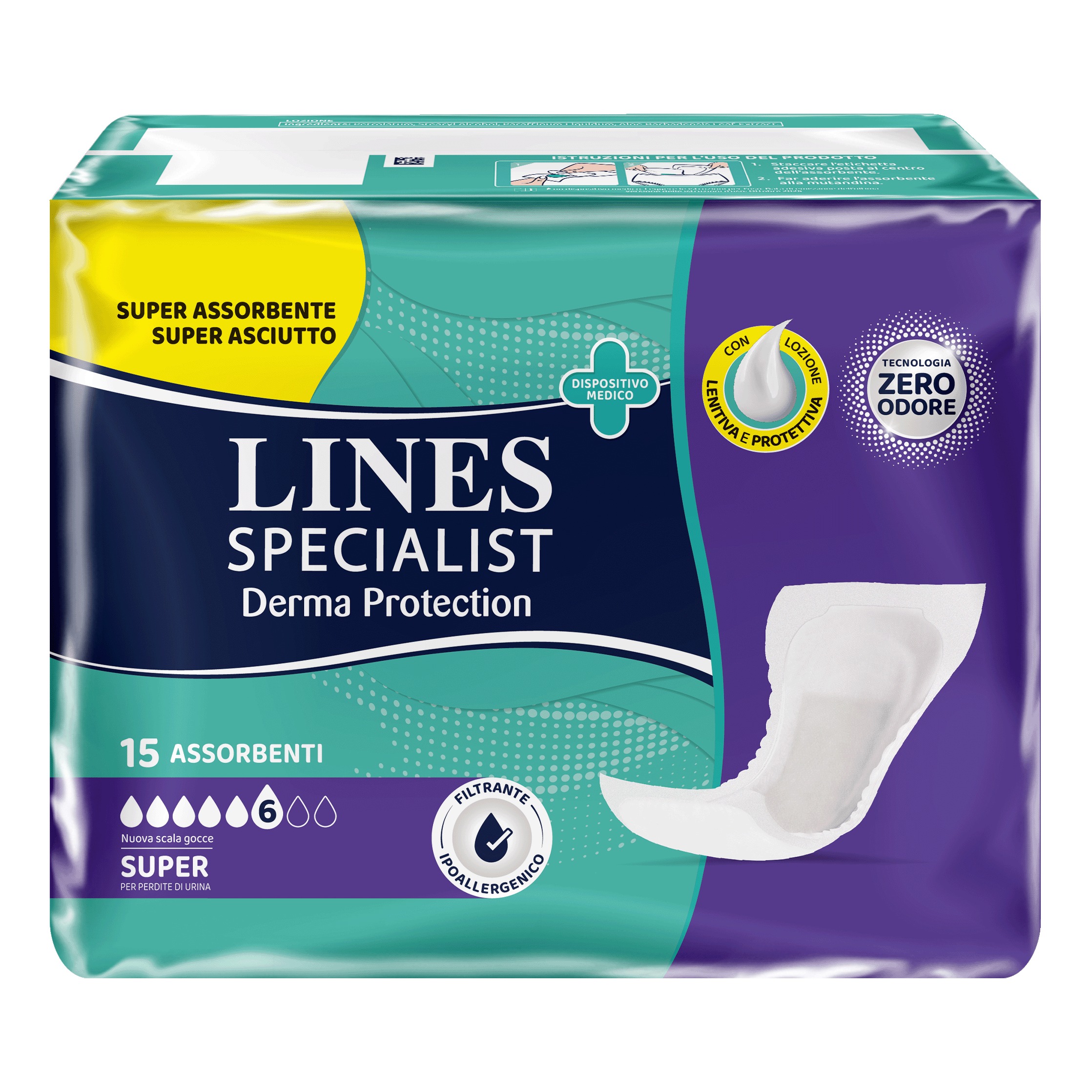 Pannolone per incontinenza lines specialist derma protection sagomato anatomico super 15 pezzi