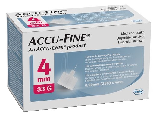 Ago ipodermico monouso per penna da insulina accu-fine in accioaio inox diametro gauge 32 lunghezza 4 mm 100 pezzi