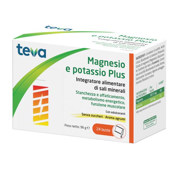 Teva Magnesio e Potassio Plus Integratore di Sali Minerali 24 Bustine
