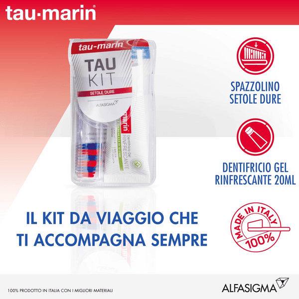 Tau-Marin Kit Spazzolino Duro e Dentifricio gel Rinfrescate alle Erbe 20 ml