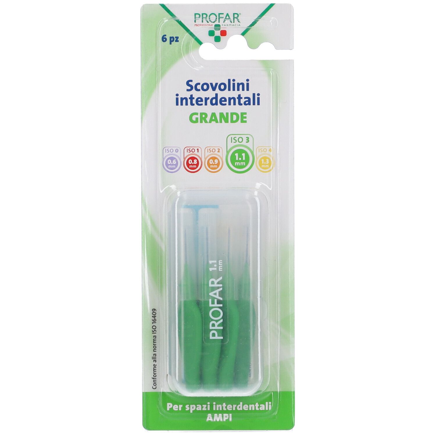 Profar Scovolini Interdentali Verde Grande Iso 3 1.1mm, 6 Pezzi