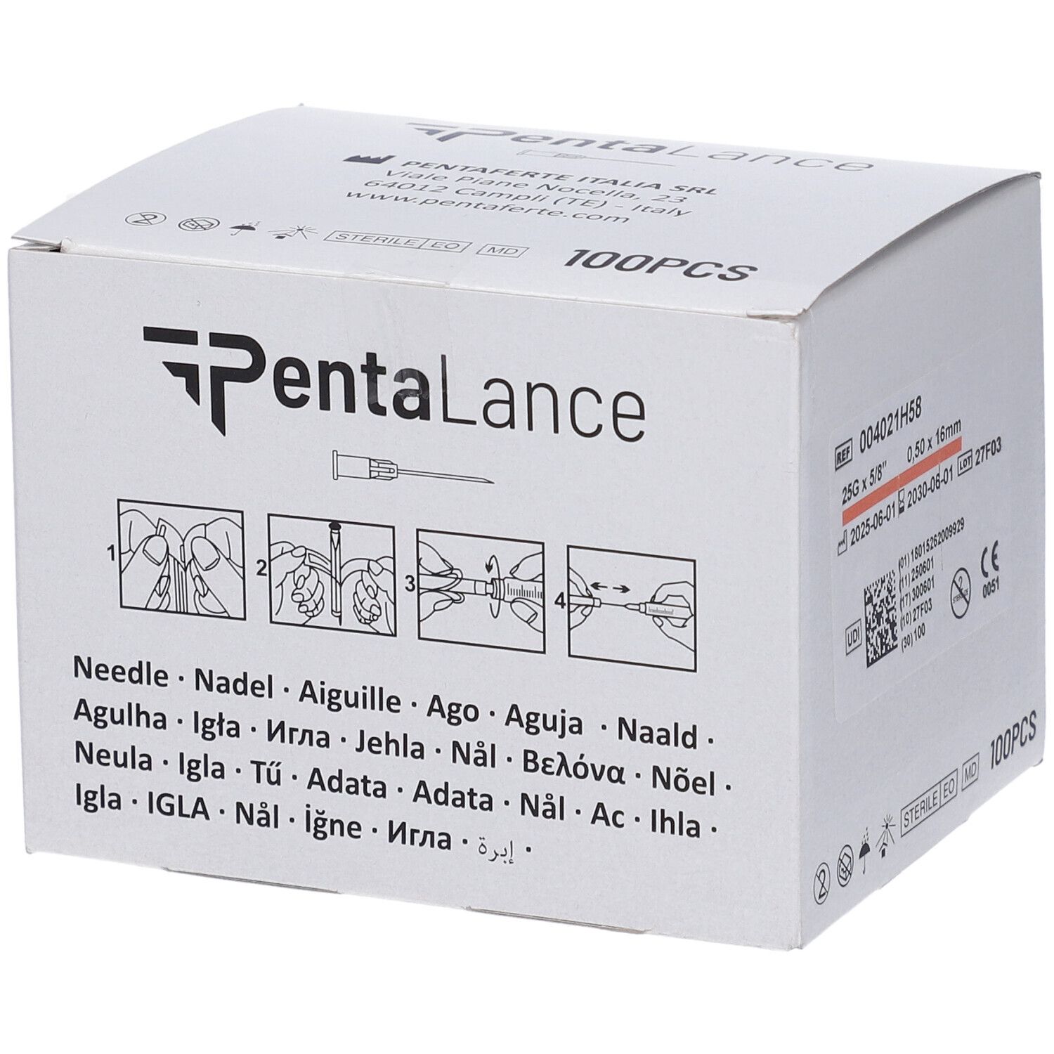 Pentalance Aghi Monouso G25 25 mm 100 Pezzi pz Ago per iniezione