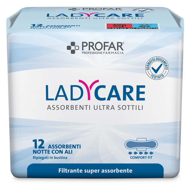 Profar Ladycare - Assorbenti con Ali notte, 12 assorbenti