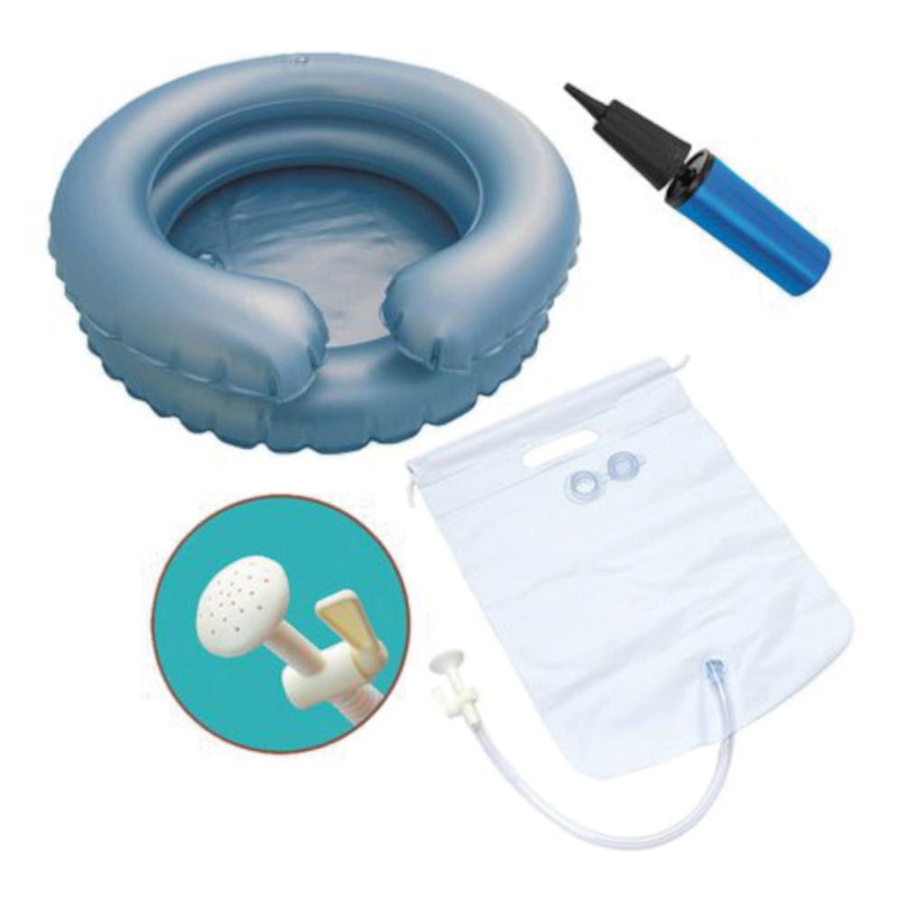 Set lavatesta completo basic contenitore rotondo lavatesta gonfiabile + pompa gonfiaggio + sacca per contenere acqua + doccia con rubinetto — confronto prezzi