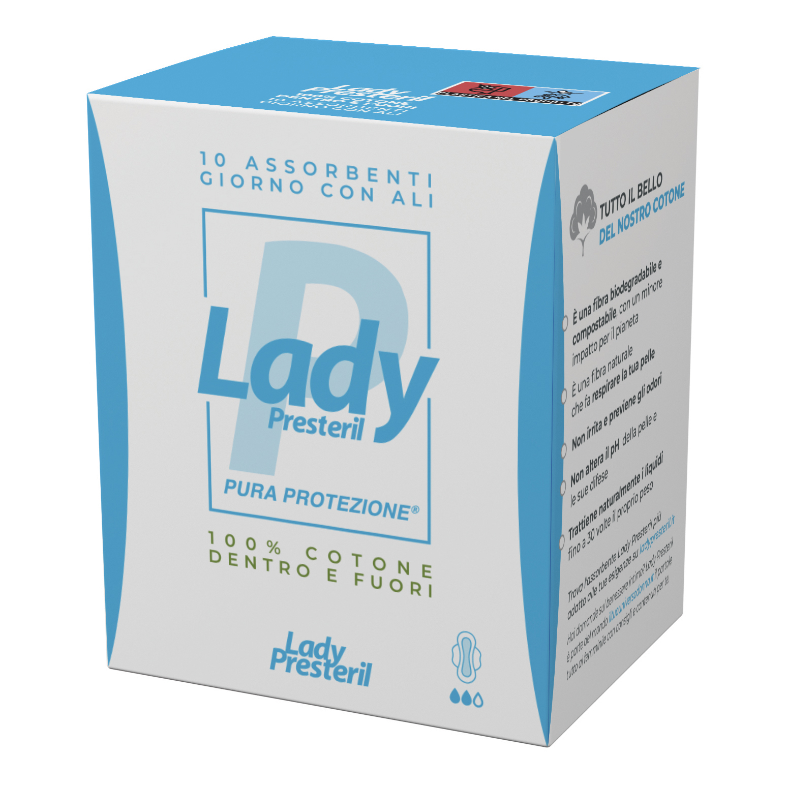 Lady presteril assorbenti giorno con ali ripiegati biodegradabili 10 pezzi