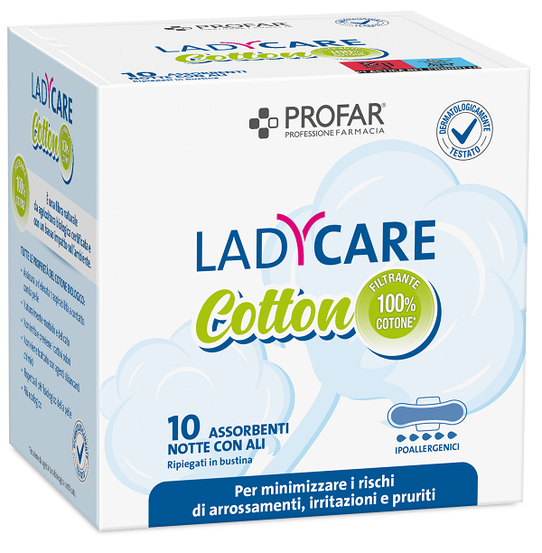 Profar Ladycare - Cotton Assorbenti con Ali notte, 10 assorbenti