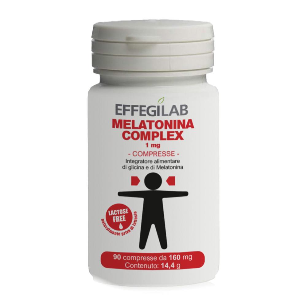 Melatonina complex - SENZA LATTOSIO - 1MG - EffegiLab - 90 compresse - Integratore Alimentare a base di Melatonina, Adenosina e Glicina