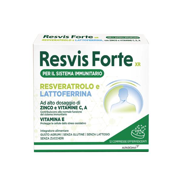 Resvis Forte XR Integratore di Resveratrolo e Lattoferrina Per il Sistema Immunitario 12 Compresse effervescenti