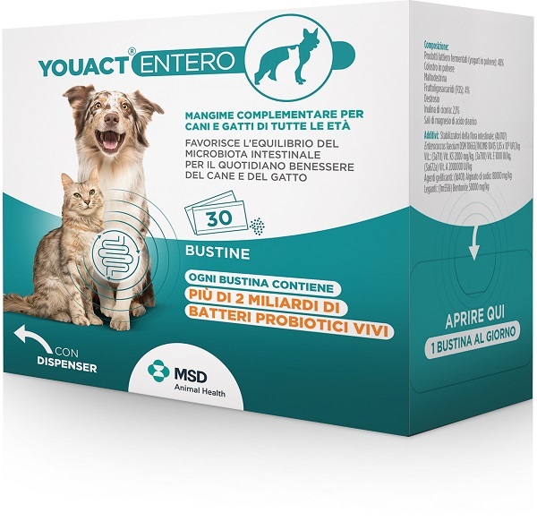 Youact Entero Mangime Complementare per il Benessere Intestinale di Cani e Gatti 30 Bustine