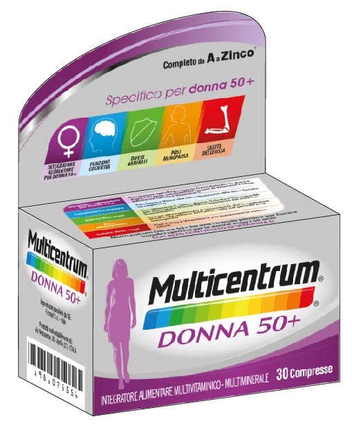 Multicentrum Donna 50+ Integratore Multivitaminico Minerale Calcio Ferro, 30 Compresse