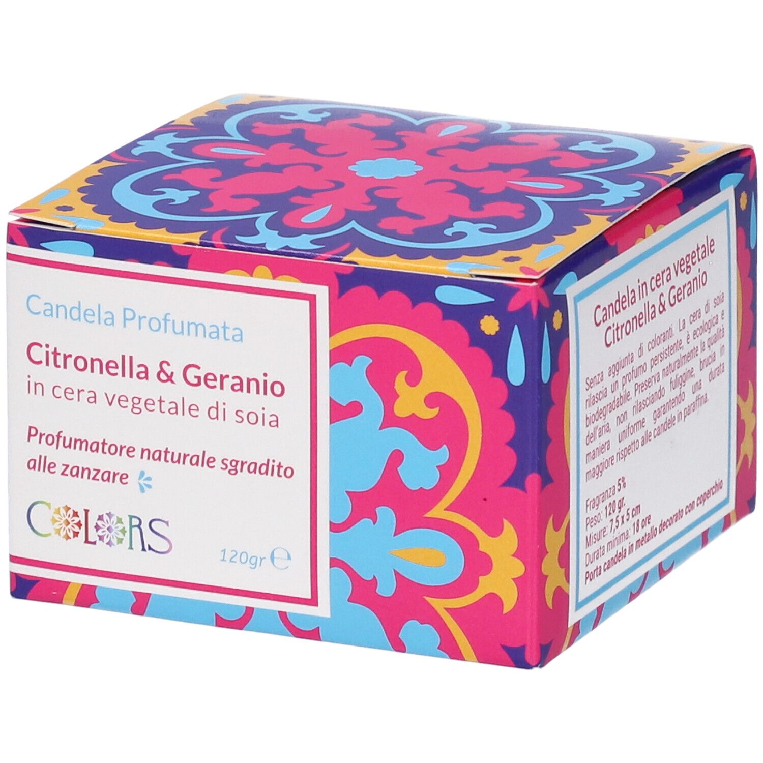 Colors Candela Profumata Citronella e Geranio in Cera Vegetale di Soia 120 g Altro