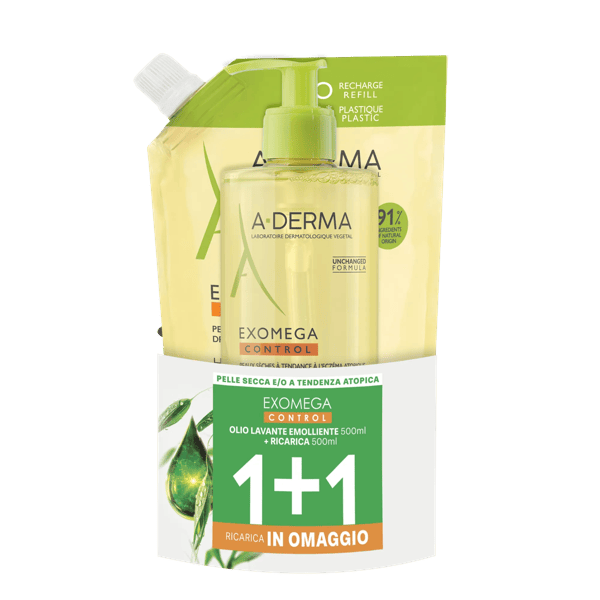 A-Derma PROMO Exomega Control Olio Lavante Emolliente 500 ml + Ecoricarica 500 ml