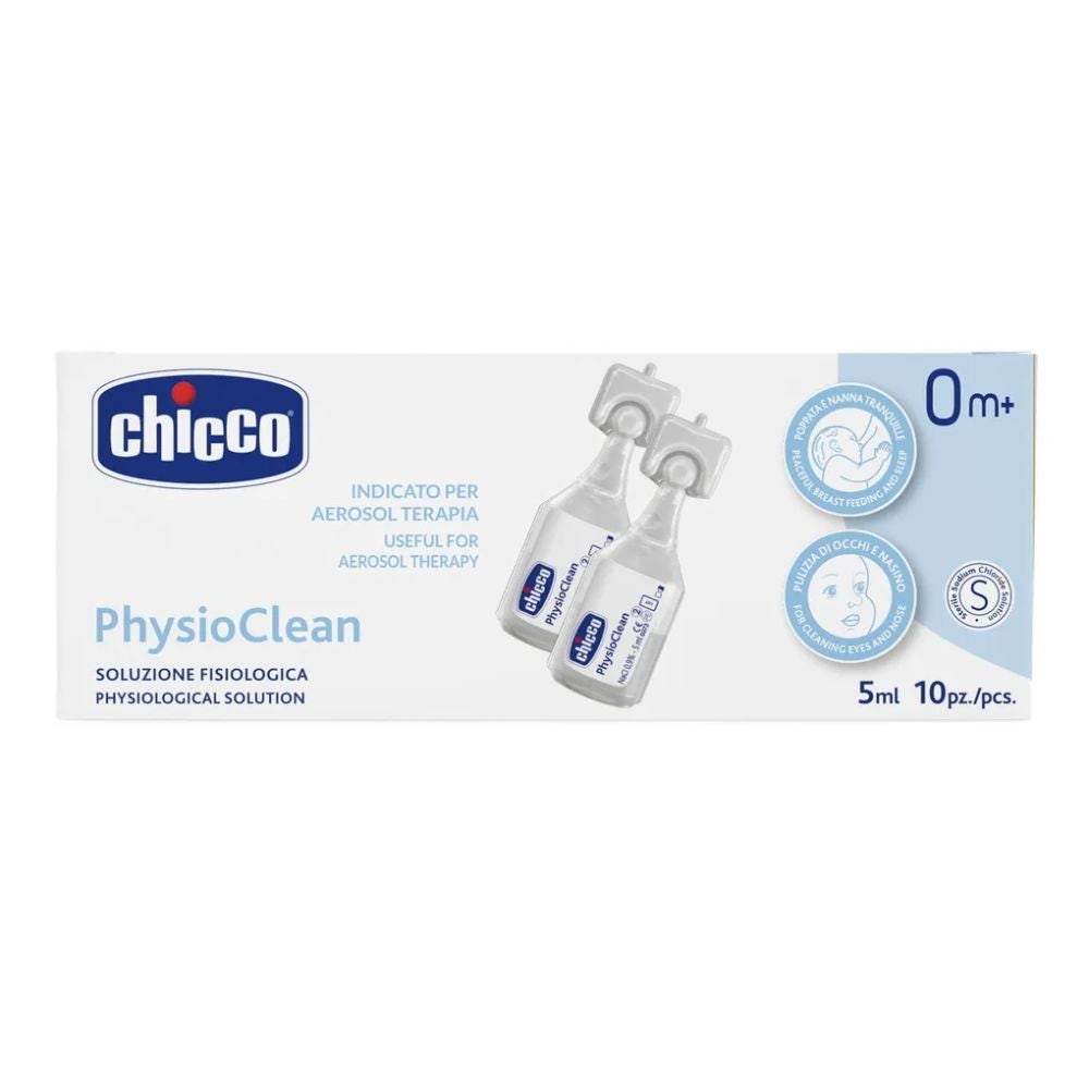 Chicco PhysioClean - Soluzione salina isotonica per igiene nasale e oculare, 10 flaconcini da 5 ml