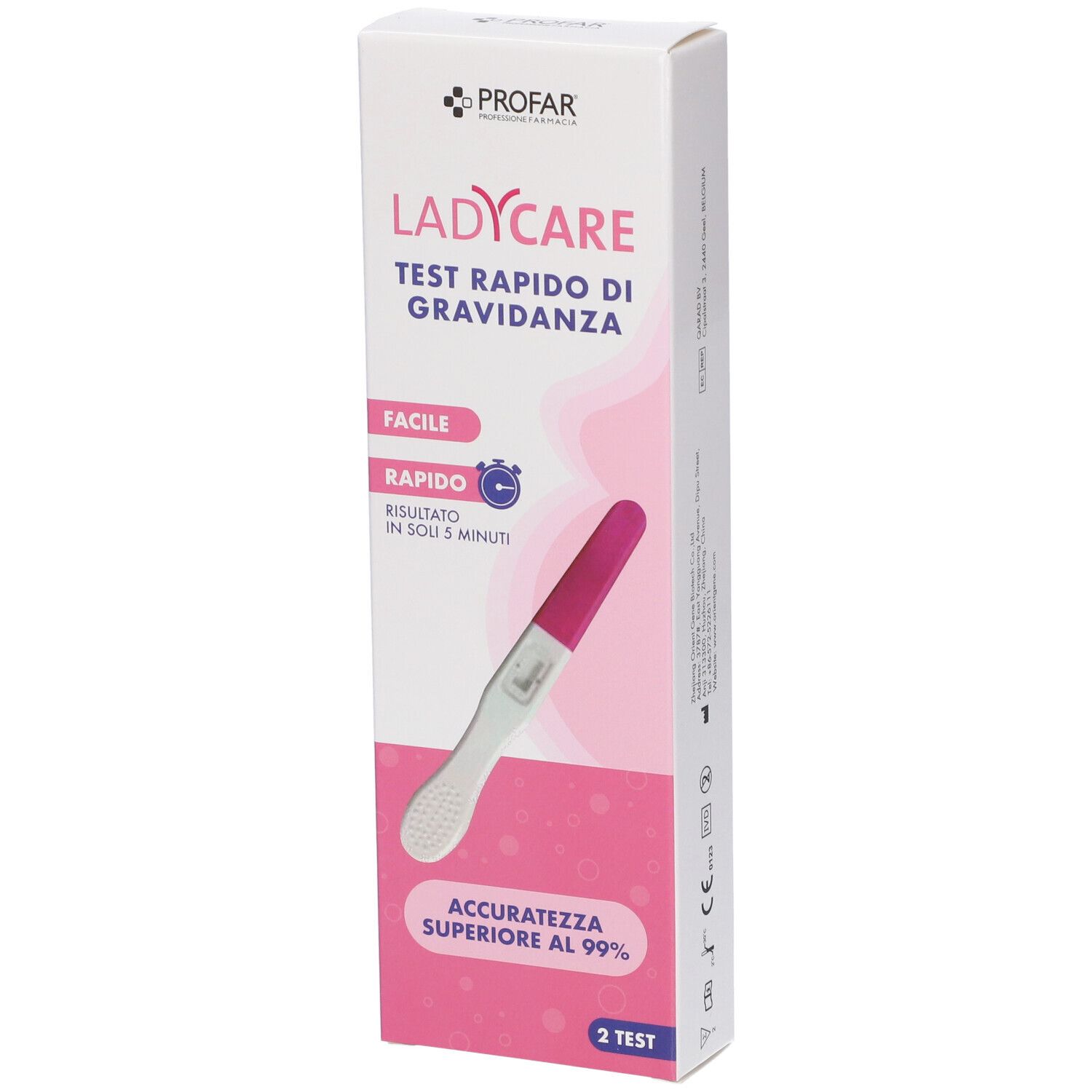 Profar LadyCare Test Rapido di Gravidanza hCG 2 Pezzi 1 pz
