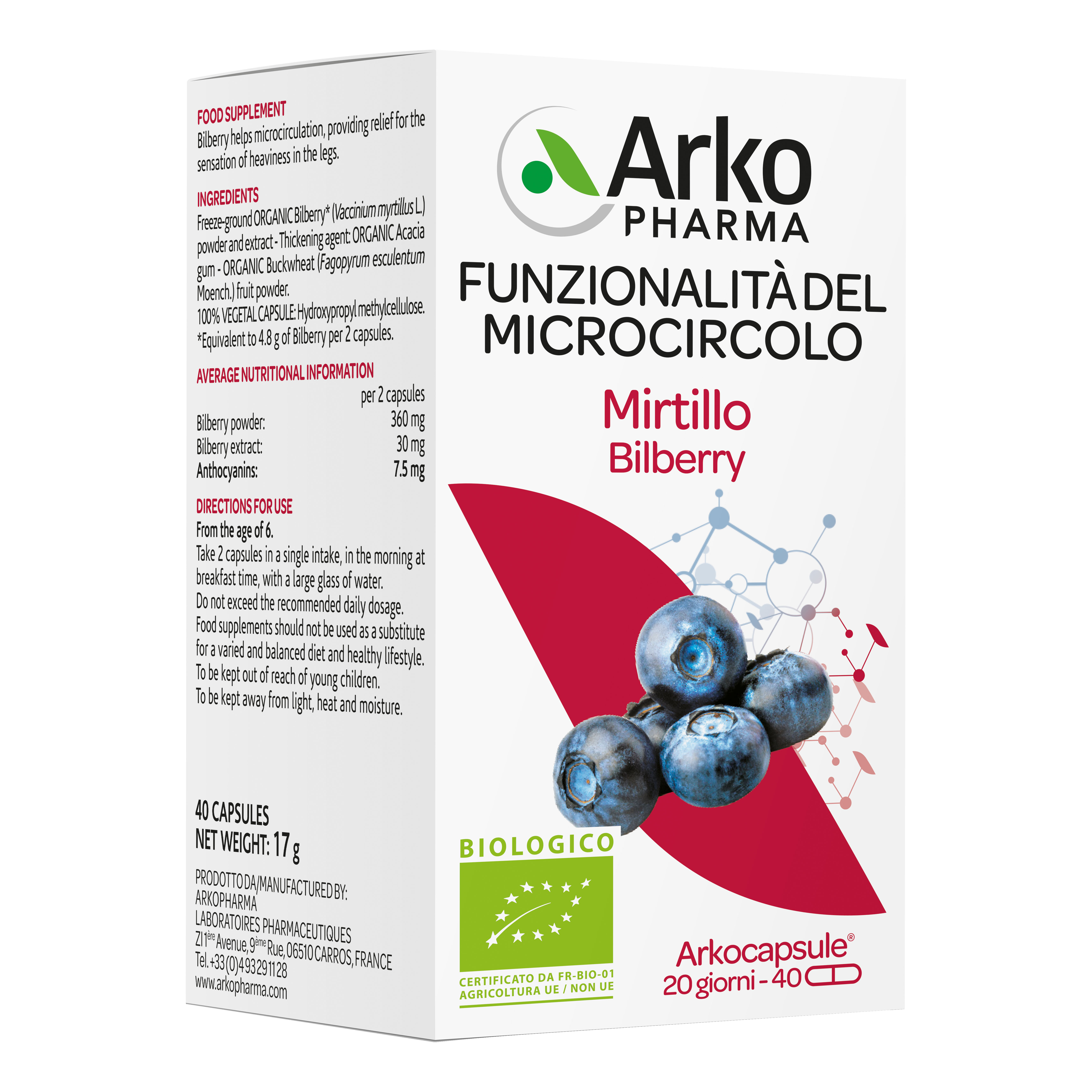 Arkocapsule funzionalita' microcircolo mirtillo 40 capsule — confronto prezzi