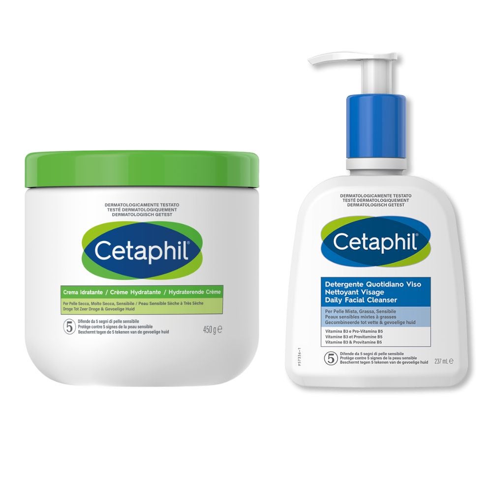 Cetaphil Routine Idratante Crema Idratante 450g + Detergente Quotidiano Viso 237ml