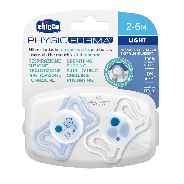 Chicco succhietto light blu silicone 2-6m 2 pezzi