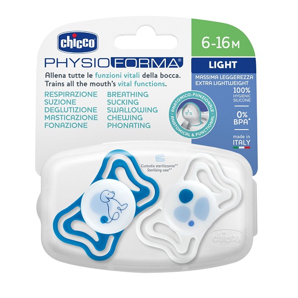 Chicco succhietto light blu silicone 6-16m 2 pezzi — confronto prezzi