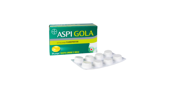 Aspi Gola Caramelle Antinfiammatorio per Gola Infiammata e Mal di gola, 24 Pastiglie Limone/Miele