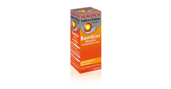 Nurofen Febbre e Dolore Bambini 200 mg/5 ml Per Febbre Dolori Ai Denti e Muscolari Gusto Arancia 100 ml