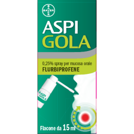 Aspi Gola Spray Antinfiammatorio per Gola Infiammata, Faringite e Mal di gola con Flurbiprofene 15ml